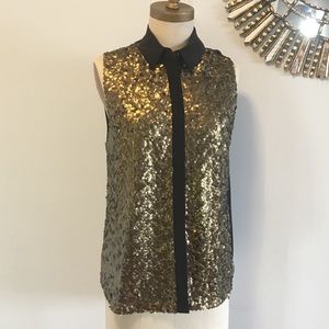 Rebecca minkoff gold sequin silk sleeveless top